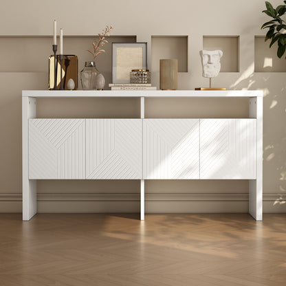Dressoir – Ladekast – Opbergkast – Buffetkast – Kast – Wit MDF – 140x75x35 cm – Met Open Vakken en 4 Deuren