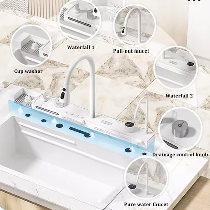 Waterval Keukenspoelbak – Keukenspoelbak – Spoelbak – Keukensink – Wastafel – Wit – Dubbele Afvoer – Digitale Watervalkraan