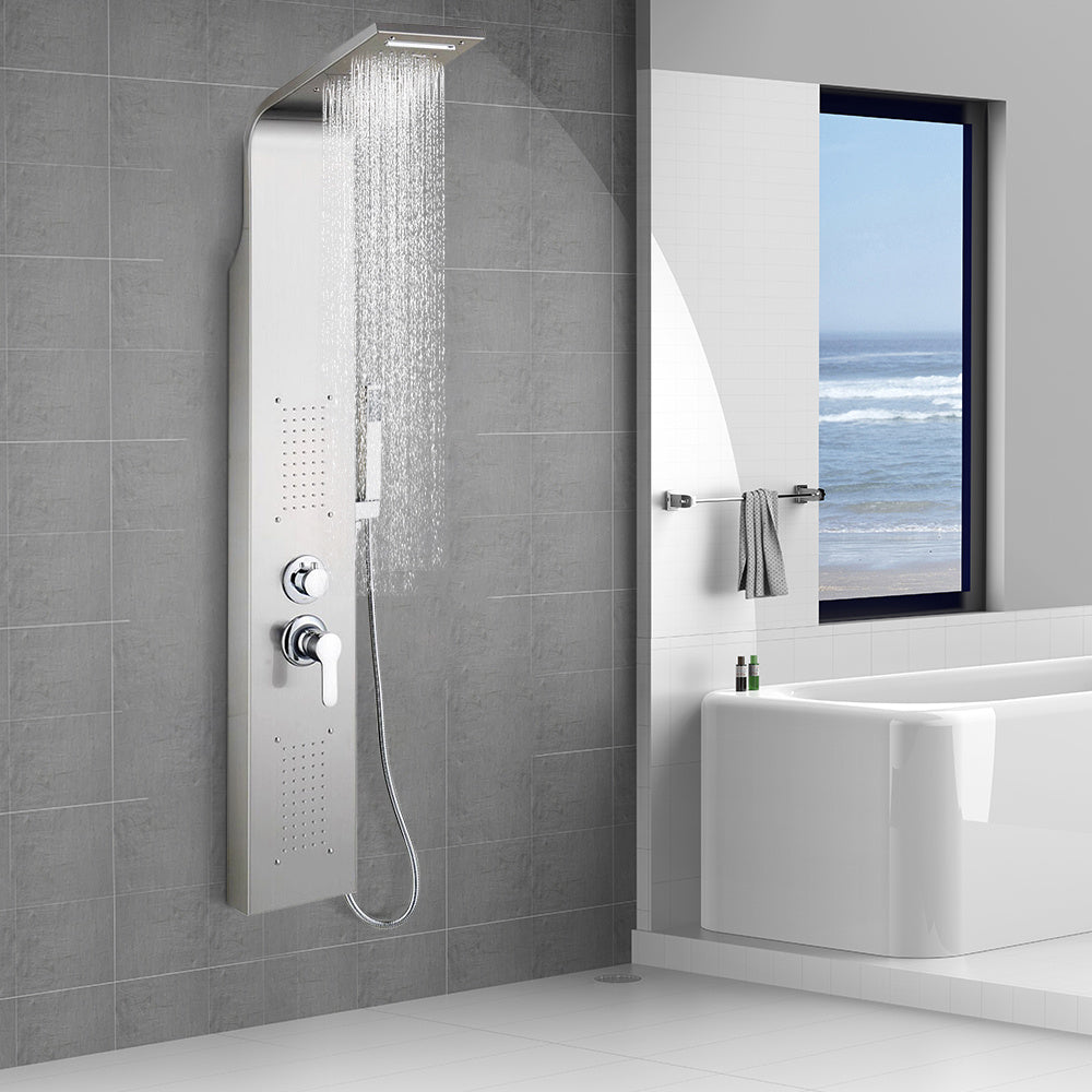 Doucheset – Douchepaneel – Douchekolom – Regendouche – Handdouche – Roestvrij Staal – Thermostaatkraan – 20x7x140 cm – Modern Minimalistisch Design