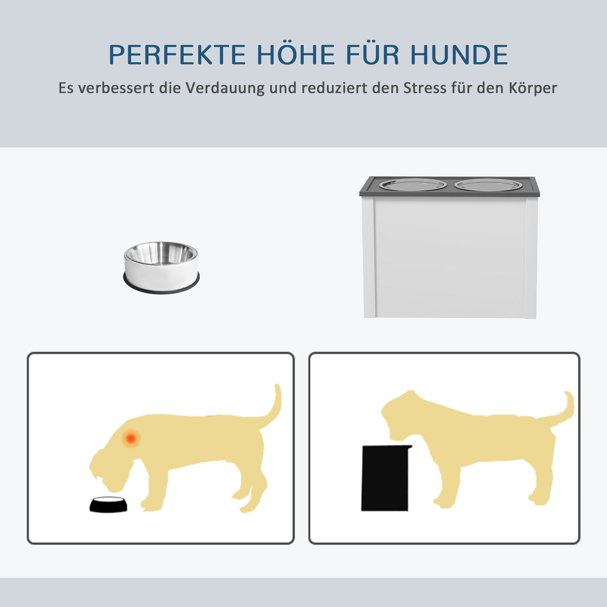 Verhoogde Voederplek – Voerstation – Huisdiervoerbak – Kattenvoerbak – Hondenvoerstation – Wit – RVS Voederbakken – Opbergruimte