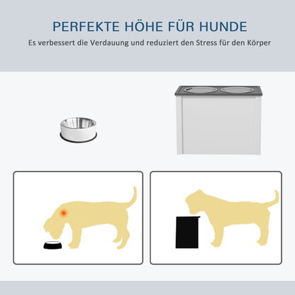Verhoogde Voederplek – Voerstation – Huisdiervoerbak – Kattenvoerbak – Hondenvoerstation – Wit – RVS Voederbakken – Opbergruimte