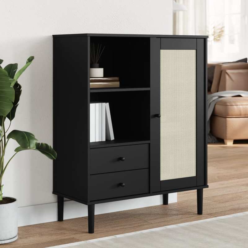 Modern Minimalist Wooden Sideboard - 90x40x112cm (35x16x5.9in) Removable & Durable Hardwood & Artificial Wood Frame with 2 Drawers, Open Shelves & 2 Side Shelves for Living Room, Bedroom, Office, Versatile Storage Solution, C