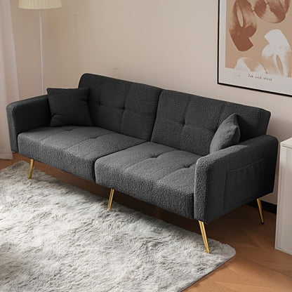 Slaapbank – Bedbank – Schlafsofa – Sofa Bed – Bedbank Met Verstelbare Rugleuning – Ruimtebesparend Design – Zwarte Stof – Gouden Poten – Opbergruimte Onder Zitting – Comfortabele Katoenen Vulling