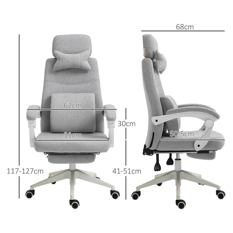 Ergonomische Bureaustoel – Office Chair – Gamestoel – Bureauzetel – Werkstoel – Met Hoofdsteun en Lendensteun – Verstelbare Hoogte en Uitschuifbare Voetsteun – PU-Leder – 62x68x117-127 cm
