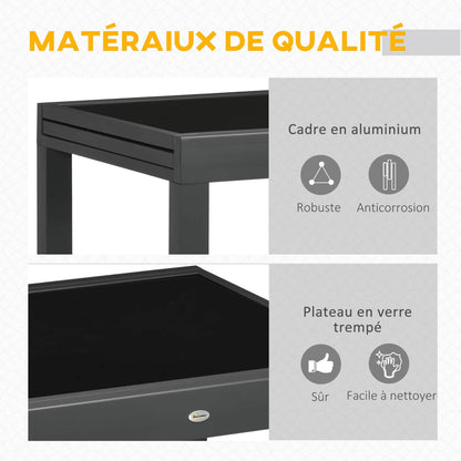 Tuintafel – Uitklapbare Tafel – Uitschuiftafel – Eettafel Buiten – Aluminium Tuinmeubel – Zwart Getemperd Glas – 160x80x75 cm – Weerbestendig Epoxy Frame