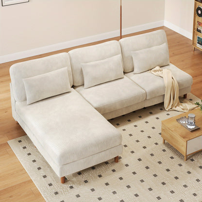 Hoekbank – Hoeksalon – Loungebank – Zithoek – Modulair – Extra Lang 256 cm – Ergonomisch Comfort – Corduroy Stof Met Massief Houten Frame