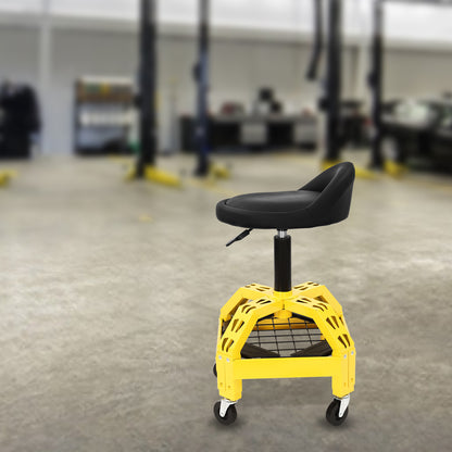 Autokrukje – Werkkruk – Mechaniekkruk – Carrepair Kruk – Verstelbaar Krukje – Metalen Constructie – 130 kg Draagkracht – 360° Draaibaar – Met Wieltjes