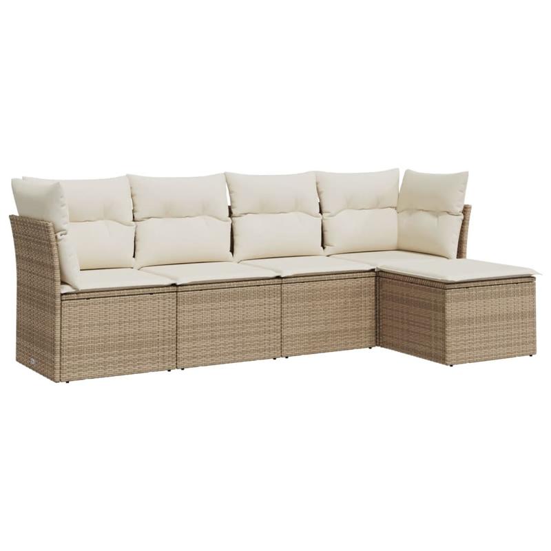 Loungeset – Tuinmeubel – Loungebank – Buitenbank – Tuinbank – Beige – Handgeweven Poly Rattan – Comfortabele Kussens