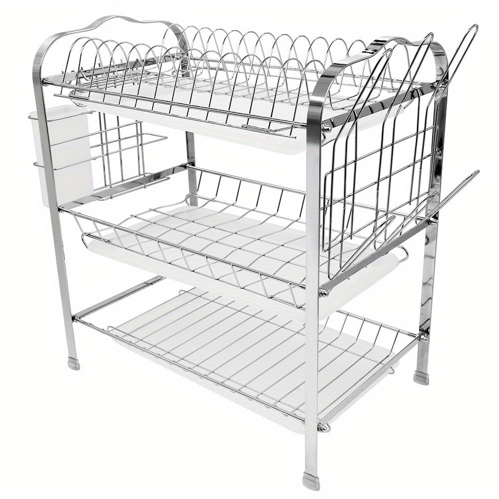 Afdroogrek Keuken – Vaatdroogrek – Dubbellaags Rek – Droogrek Metalen – Bestekhouder – Zilveren Heavy-Duty Rek – 42x25x49 cm – Draaggewicht 40 kg – Ruimtebesparend Design