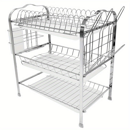 Afdroogrek Keuken – Vaatdroogrek – Dubbellaags Rek – Droogrek Metalen – Bestekhouder – Zilveren Heavy-Duty Rek – 42x25x49 cm – Draaggewicht 40 kg – Ruimtebesparend Design