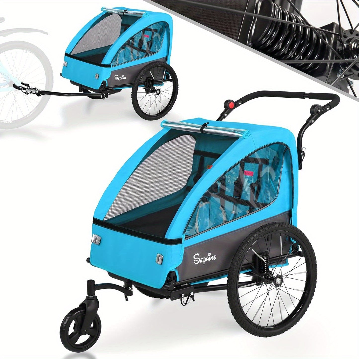 Fietskar 2-in-1 – Fietsaanhanger – Kinderfietsaanhanger – Tweepersoons Fietskar – Bagagekar – Blauw – Veilige Vering – Inklapbaar En Eenvoudig Te Monteren