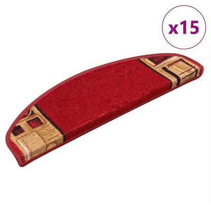 15-delige Rode Zelfklevende Trapmatten – Nonslip Trapbescherming – Antislip Trapstickers – Traplopen Veiligheid – Duurzaam PE Materiaal – Makkelijk Te Installeren – 65x21x4 cm