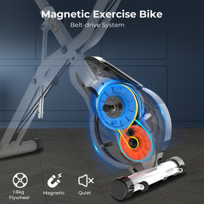 Opvouwbare Hometrainer – Fiets – Stationaire Fiets – Fitnessapparaat – Binnenfiets – 16 Weerstandsniveaus – Stil Riemaandrijving