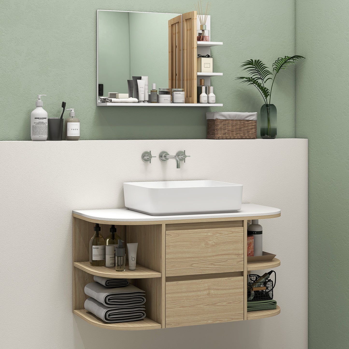 Badkamerkast – Wastafelonderkast – Wandkast – Opbergkast – Wastafelmeubel – Soft-Close Lades – MDF Kast 90x45x46 cm Kastanjebruin