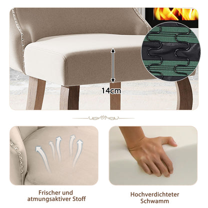Eetkamerstoel – Woonkamerstoel – Gestoffeerde Stoel – Kuipstoel – Lounge Stoel – Beige Fluweel – Unieke Knoprug – Massief Houten Gebogen Poten