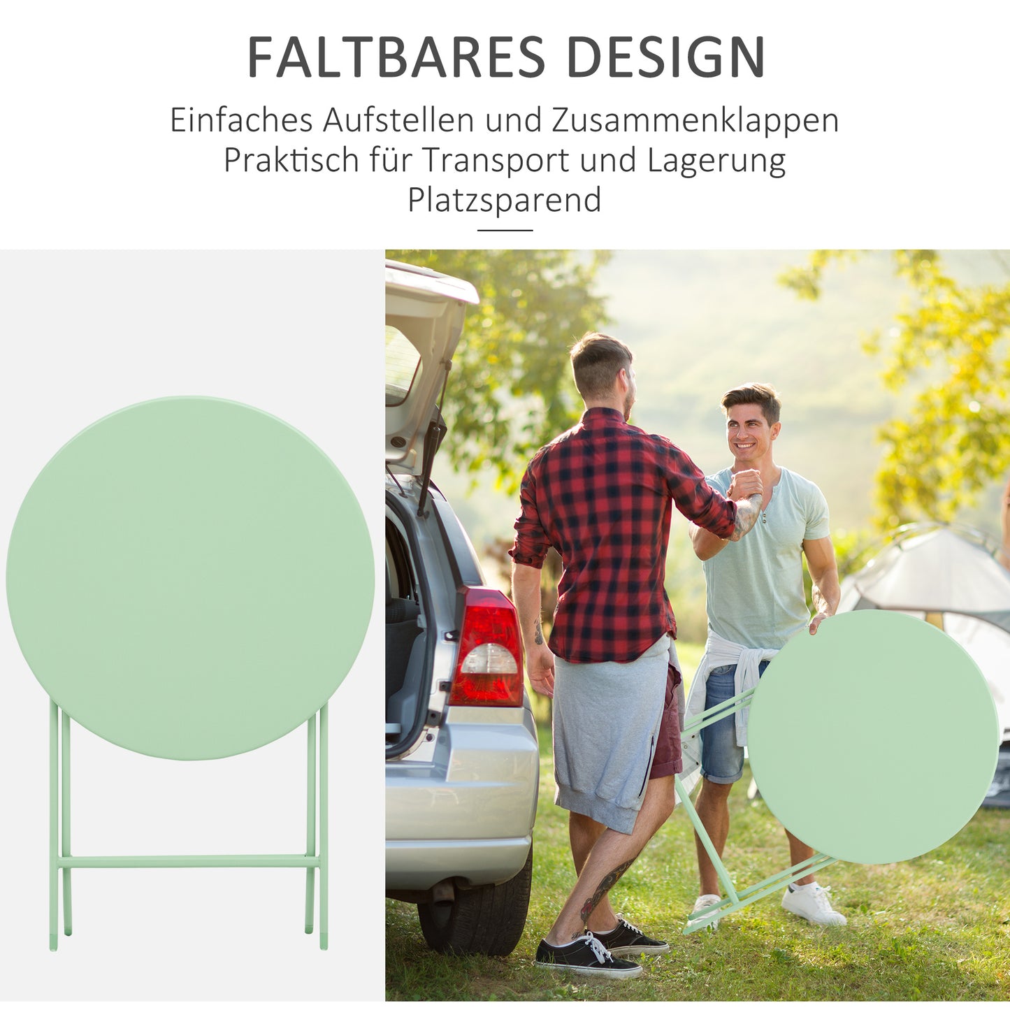 3-Delige Tuinset – Balkonset – Bistroset – Inklapbare Tuinmeubels – Tuinstoelen – Groen – compact & inklapbaar – duurzaam gepoedercoat metaal