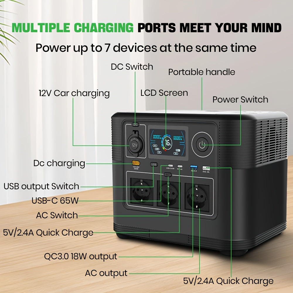 Draagbare Powerstation – Powerbank – Mobiele Accu – Noodstroom – Outdoor Generator – 1008Wh Batterij – 1200W Continue Output