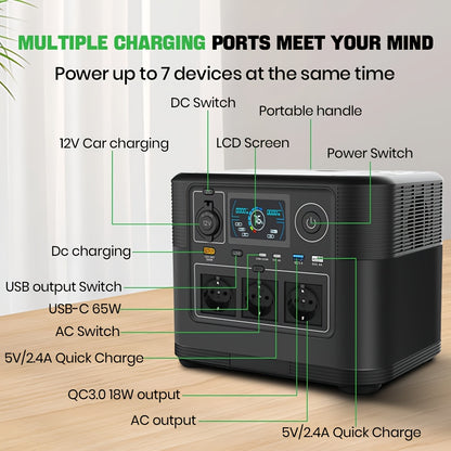 Draagbare Powerstation – Powerbank – Mobiele Accu – Noodstroom – Outdoor Generator – 1008Wh Batterij – 1200W Continue Output