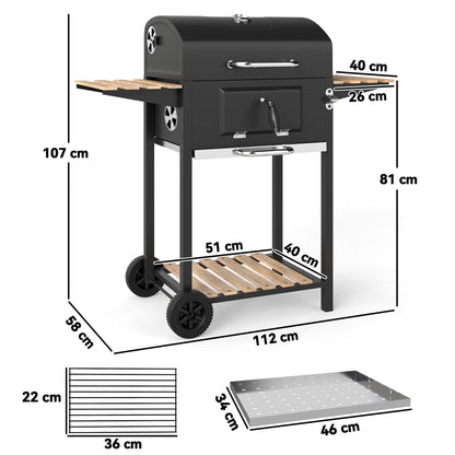 Houtskoolbarbecue – BBQ – Barbecue – Smoker – Grill – Verstelbaar Kolenrooster – Ingebouwd Thermometer – Compact Met Wielen – Met Deksel