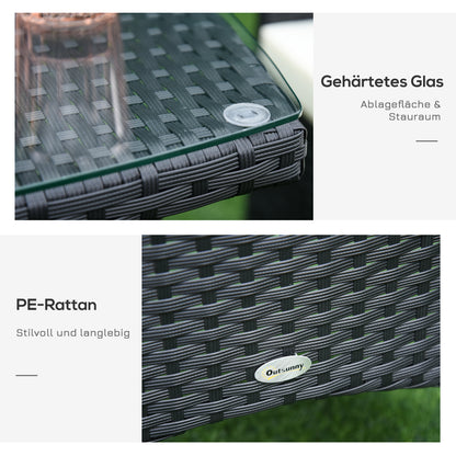 Rattan Tuinmeubelset – Bistroset – Balkonset – Tuinstoelen – Tuinmeubilair – Grijs – Poly Rattan & Stalen Frame – Glas Tafelblad met Kussens