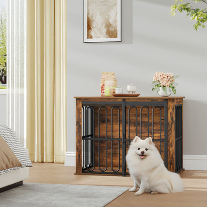 Hondenbench – Hondenkooi – Hondenhok – Hondenhuis – Hond Bench – Houten Bench – Dubbele Deur Met Schuifdeur – Inclusief Stevige Zijkast 55 × 81,4 × 62,4 cm