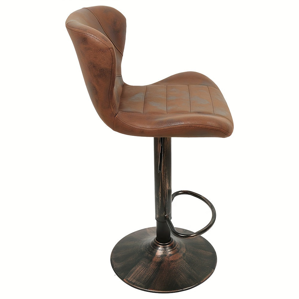 Barkrukken – Barstoelen – Hoge Stoelen – Keukenkrukken – Barkeukenstoelen – Verstelbare Zithoogte – Stevig Metalen Frame – Set Van 2 – Retro Bruin Kunstleer