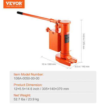 Hydraulische Heftol – Hydraulische Krik – Autohefboom – Heftakel – Voetpomp – 360° Draaibare Kop – 10 Ton Hefvermogen boven, 5 Ton Hefvermogen teen