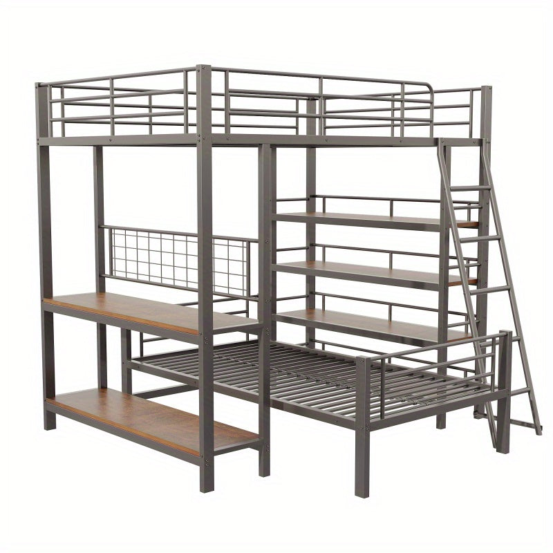 Hoogslaper – Stapelbed – Kinderbed – Eenpersoonsbed – Bed – Metalen Frame – 140x200 cm – Multifunctioneel – Met Opbergruimte – Zwart