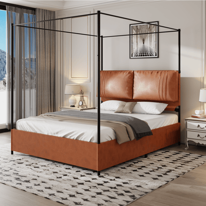 Modern Luxe Tweepersoonsbed – Dubbelbed – Bedframe – Slaapbank – Loungebed – Bruin – 4 Afneembare Bedden – Veervrije Matras – 4,06x5,08 meter – Metalen Gespen – Zachte Kussens