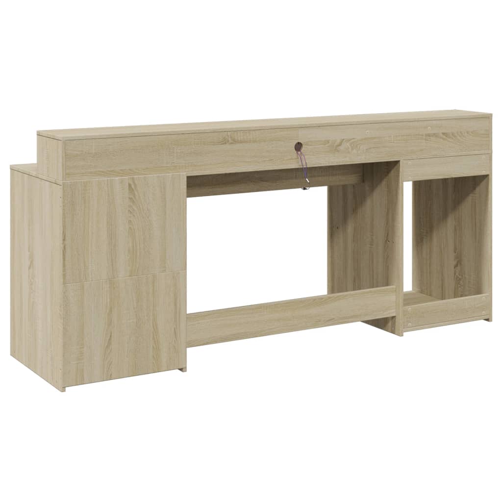 Laptoptablet – Bureau – Werkplek – Laptoptafel – Bureau met LED-verlichting – Verstelbare RGB sfeer – 200 x 55 x 91 cm – Hoogwaardig bewerkt hout