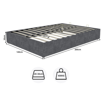 Bedframe – Ledikant – Slaapbank – Platformbed – Opbergbed – Modern Minimalistisch Design – Gasveren Opbergruimte – Dutch Velvet Hoofdeinde 140x200 cm – Eenvoudige Montage – Duurzaam Zonder Elektriciteit
