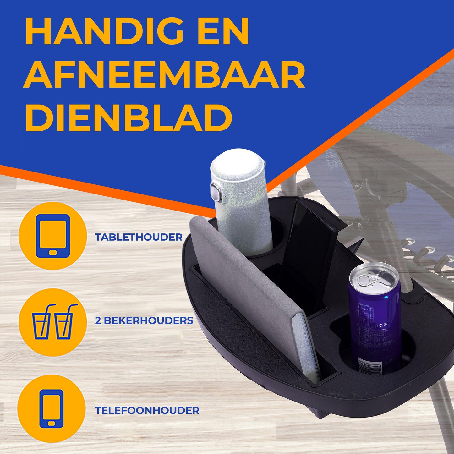 Loungestoel – Lounger – Relaxstoel – Tuinstoel – Fauteuil – Verstelbaar – Afneembare Bekerhouder en Kussens - Blauw