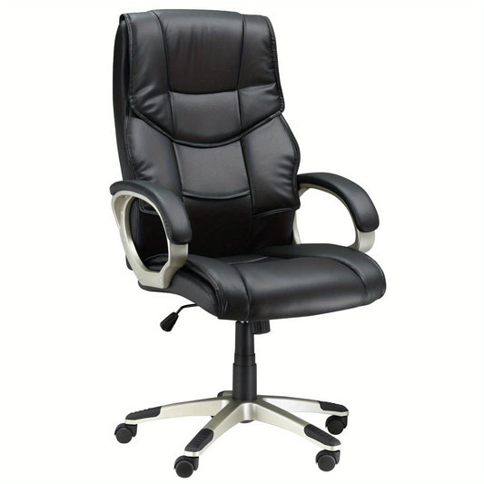 Bureaustoel – Ergonomische Stoel – Office Chair – Gamestoel – Bureaustoelen – Verstelbare Hoogte 45-54 cm – 360° Draaibaar & Schommelfunctie – Zwart Kunstleer Met Houten Frame – Dikke Foamvulling & Vijf Wieltjes