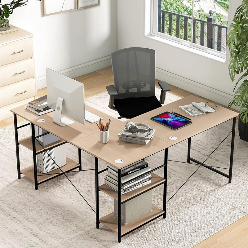 L-vormig Bureau – Hoekbureau – Werkplek – Gamestoel – Studiebureau – Industrieel Hout – 2,9 Meter Lang – Met Opbergrekken