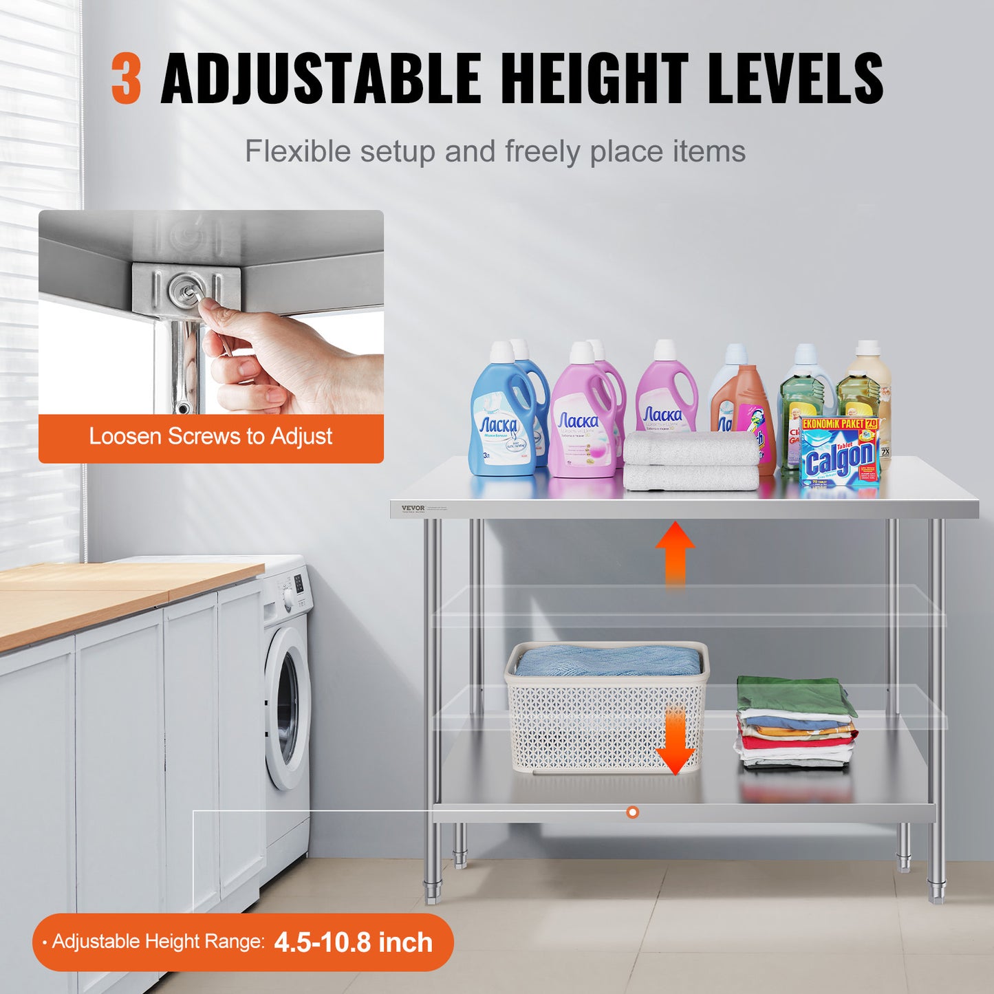 RVS Werktafel – Roestvrijstalen Werkbank – Keukentafel – Werkbank Met Planken – Met Verstelbare Legplaat – 122x86x76 cm – 0,8 mm Dikte – 3-niveau Verstelbaar