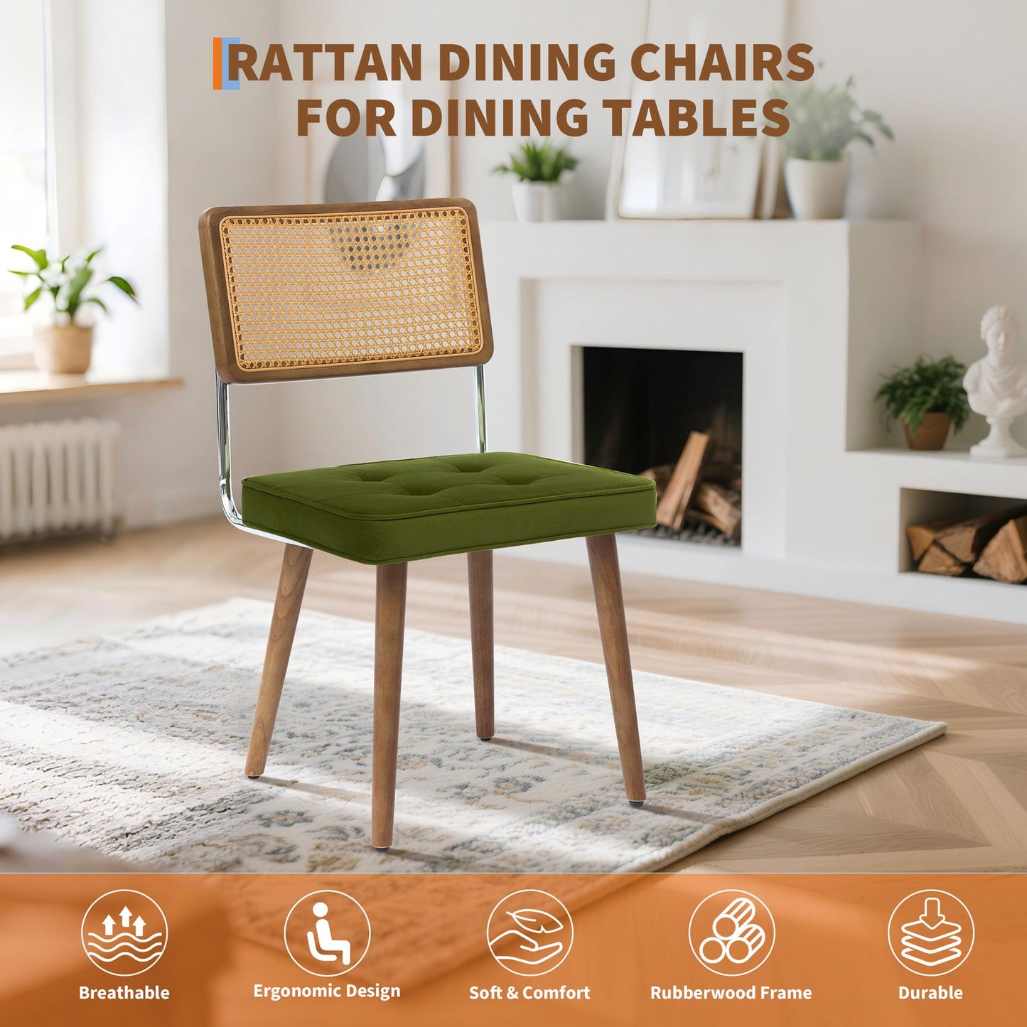 Set of 2 Modern Boho Dining Chairs with Legs - Mid-Century Contemporary Kitchen Table Chairs Suitable for Living Room, Coffee Bar, Restaurant - Sturdy Furniture