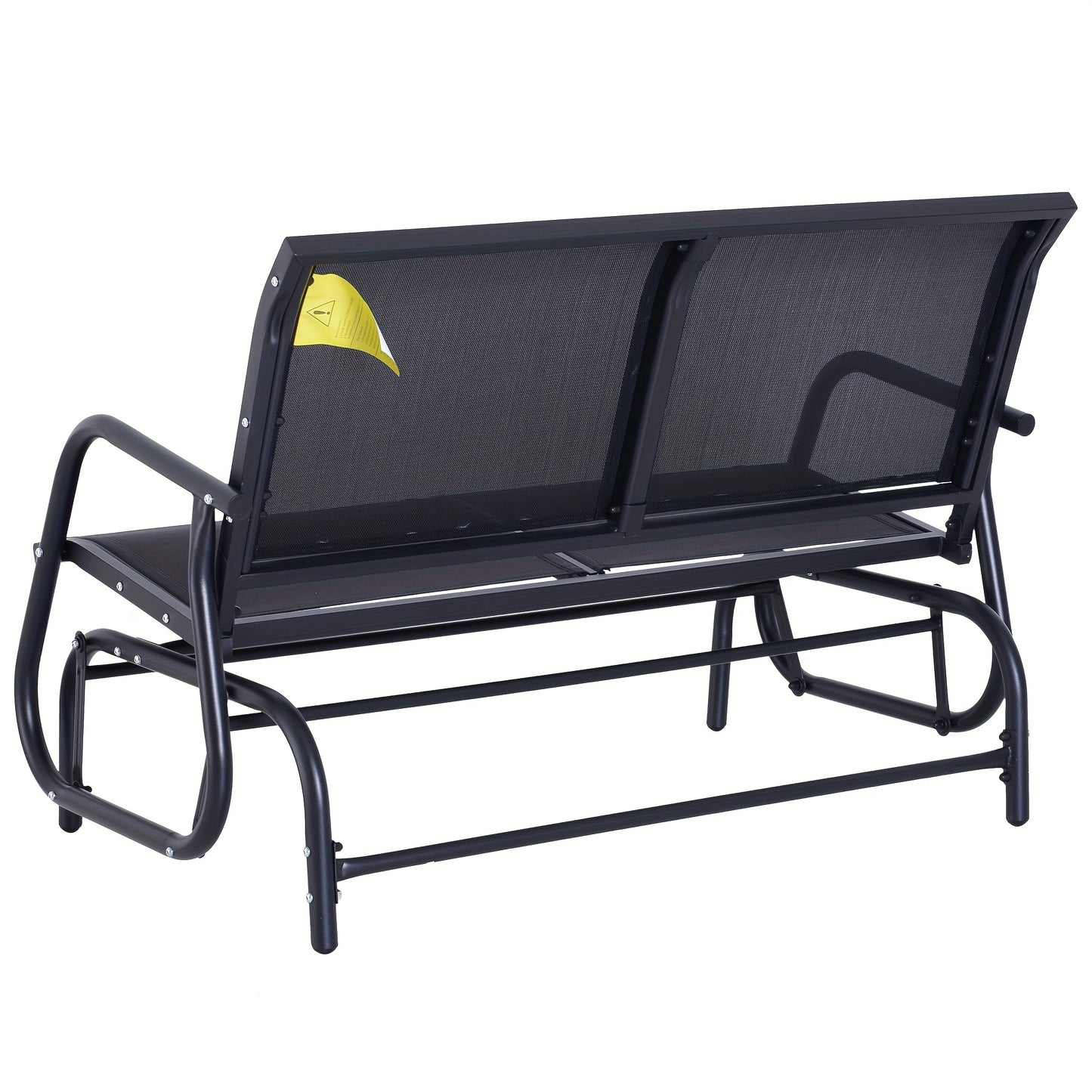 Modern Metal Garden Swing Chair & Bench with Cushion-Friendly Seat - Heavy-Duty Black All-Weather Patio Furniture, Wide Comfortable Design with Armrests, Sturdy Frame for Balcony, Deck, Backyard - Easy Assembly Required, 120