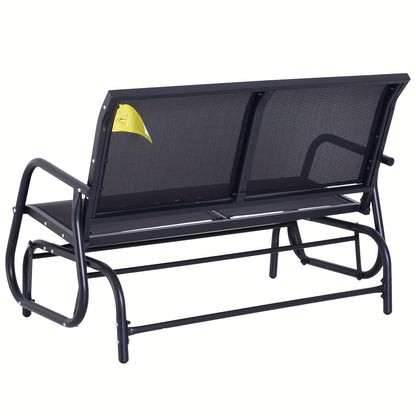Modern Metal Garden Swing Chair & Bench with Cushion-Friendly Seat - Heavy-Duty Black All-Weather Patio Furniture, Wide Comfortable Design with Armrests, Sturdy Frame for Balcony, Deck, Backyard - Easy Assembly Required, 120
