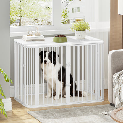 Hondenbench – Hondenkooi – Hondenhok – Hondenrek – Hondenkrat – Wit – Stevig Houten Frame – Afneembaar Wasbaar Kussen