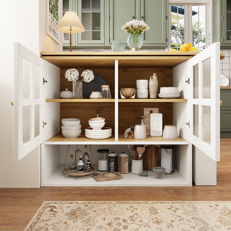 Contemporary Sideboard Cabinet with a 360-Degree Rotating Design, Featuring 5 Shelves for Glass Storage, Suitable for The Living Room, Bedroom, Or Dining Area in White.