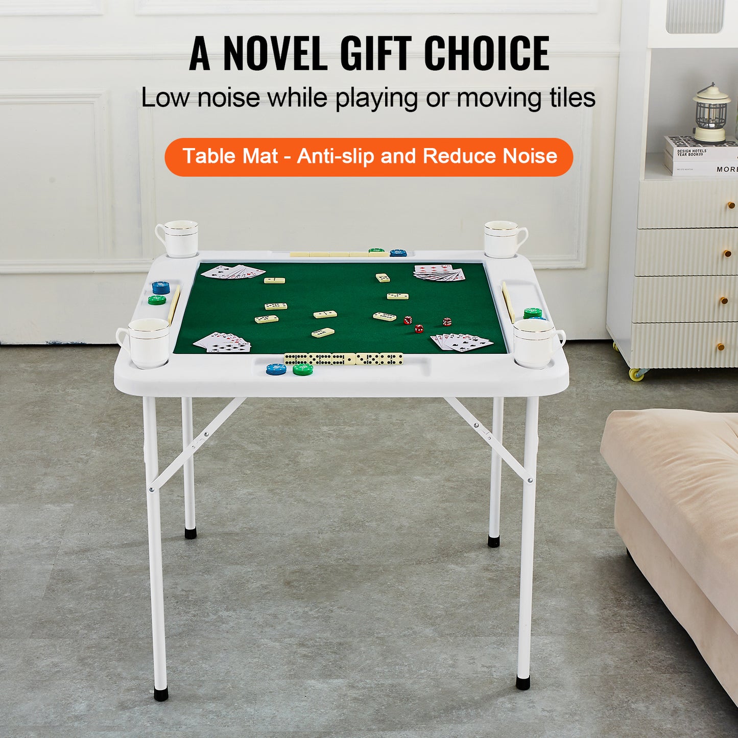Vouwtafel – Speltafel – Kaarttafel – Mahjongtafel – Opvouwbare Tafel – 4 Bekerhouders – Duurzaam HDPE Blad