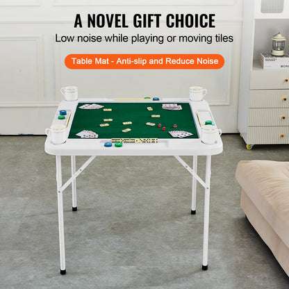 Vouwtafel – Speltafel – Kaarttafel – Mahjongtafel – Opvouwbare Tafel – 4 Bekerhouders – Duurzaam HDPE Blad