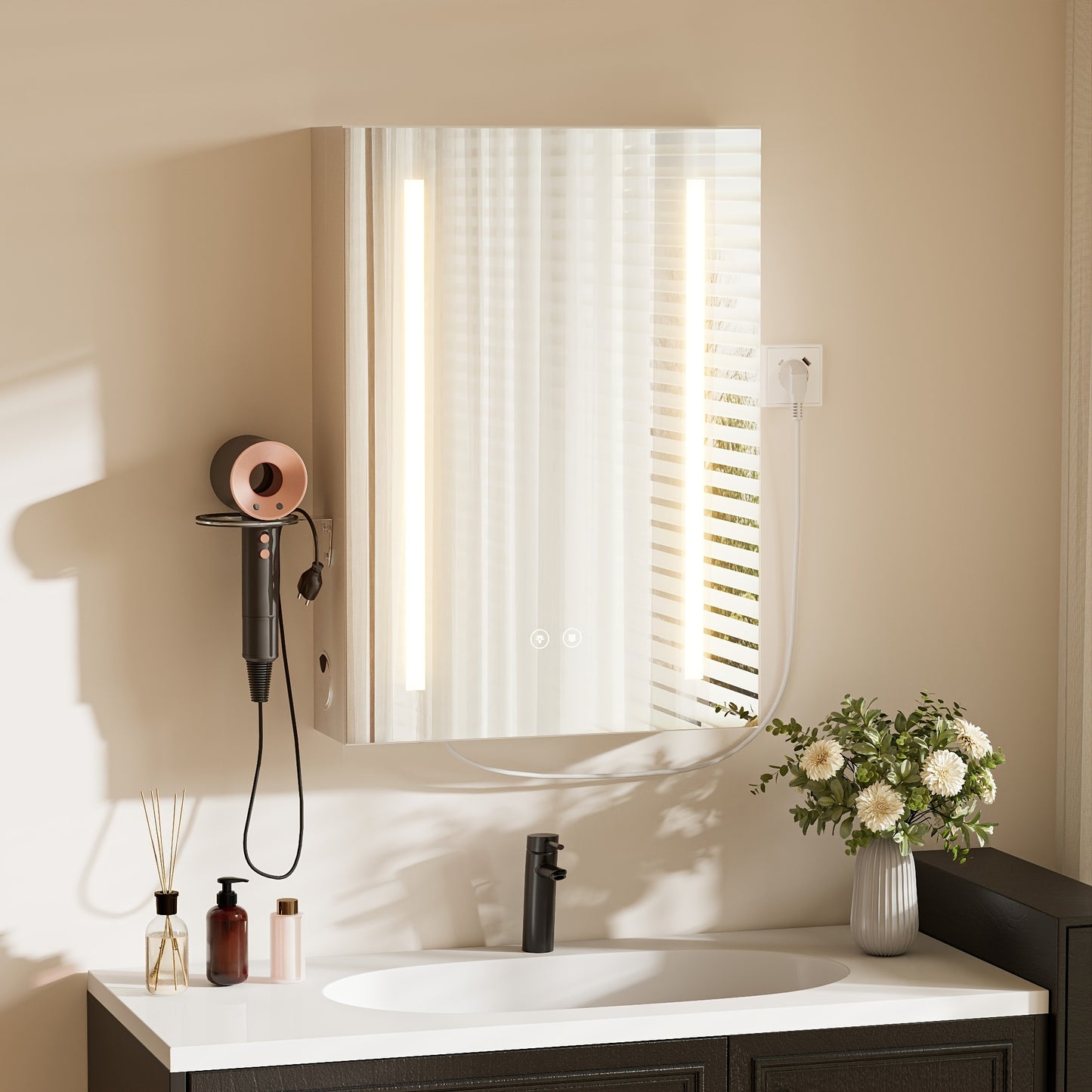Badkamerspiegelkast – Spiegelkast – Badkamerkast – Medicijnkast – Opbergkast – Anti-Condens Spiegel – Verstelbare Planken – 45x15x60 cm – Wandmontage – Kabelvrij Design