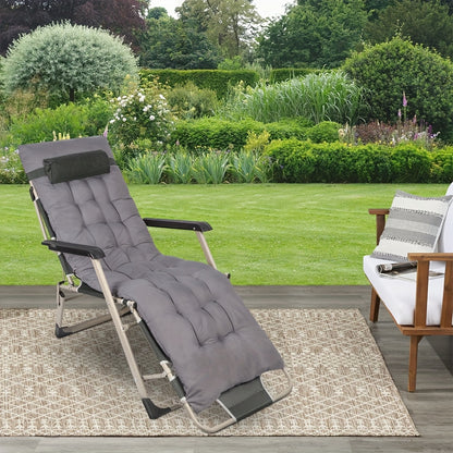 Tuin- en Ligstoel – Comfortabele Loungestoel met Dikke Zitting – Ideaal voor Tuin, Balkon, Zwembad of Strand – Grijs