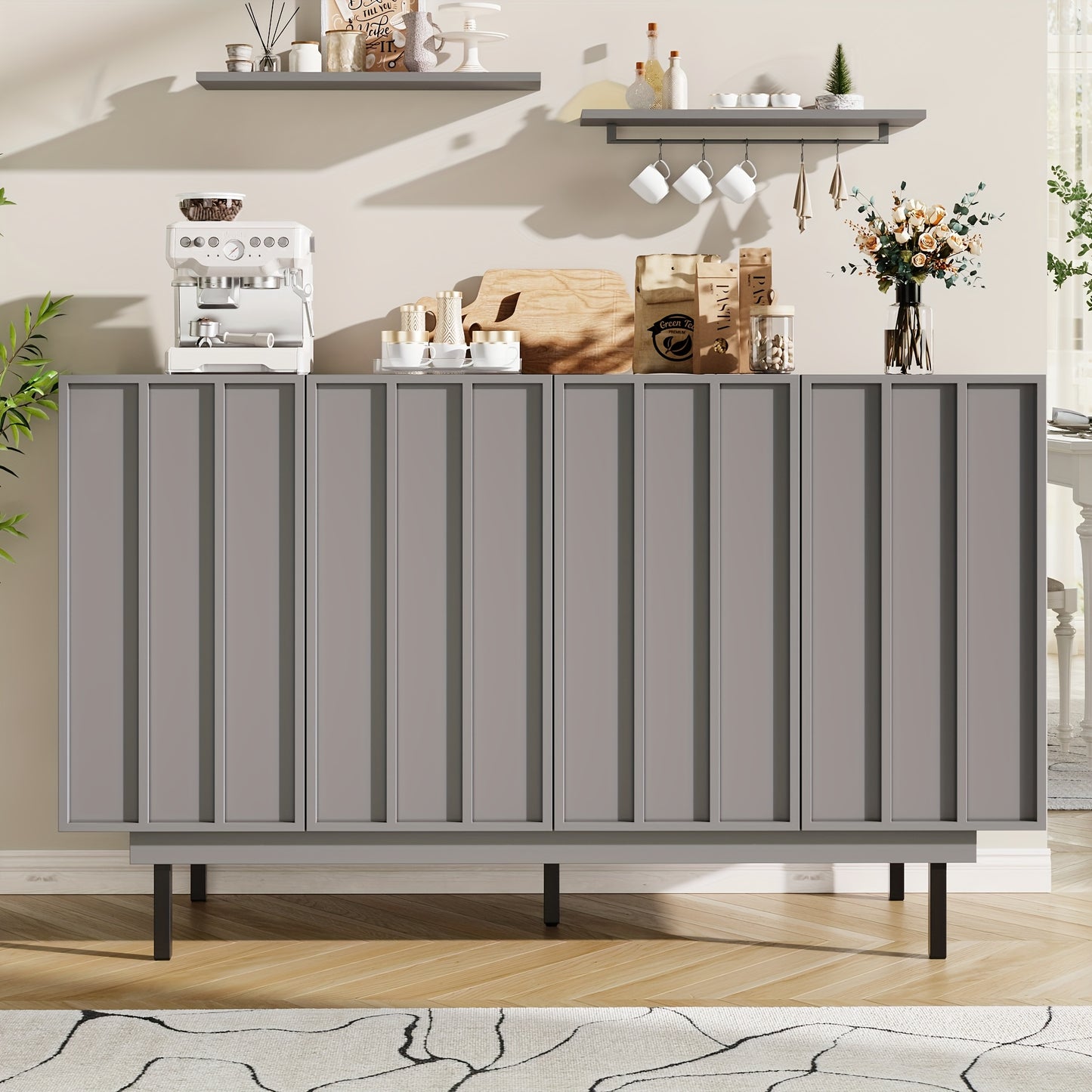 Dressoir – Kasten – Opbergkast – Buffetkast – Sideboard – Vrijstaand Grijs – Compact 140x38,5x82,5 cm – Onderhoudsvriendelijk Materialen