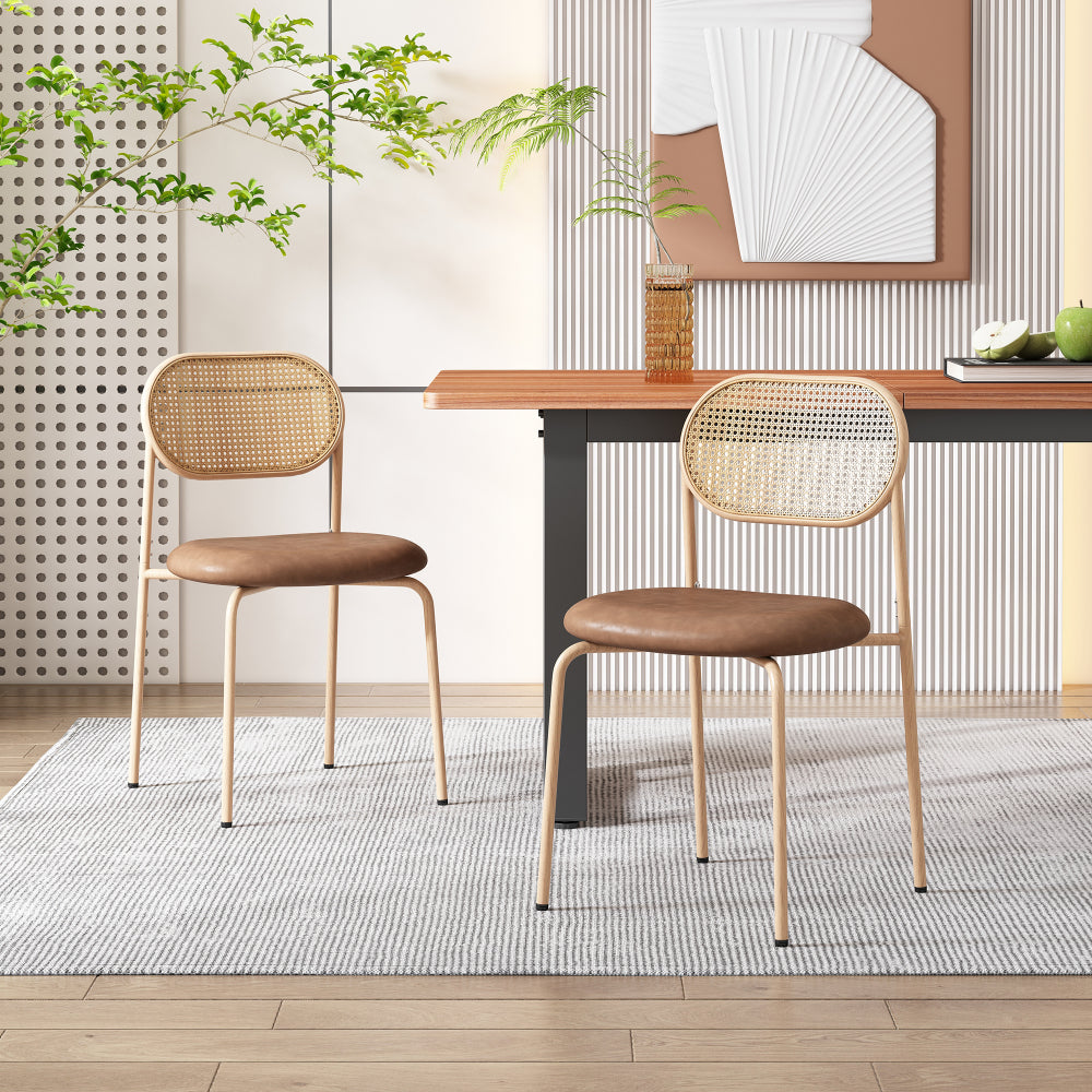 Dining Chair Set, Modern Simple Lounge Chair with Four Metal Supporting Legs, Rattan Lounge Chair for Living Room and Bedroom, Brown Model, 2pcs, Chairs for Living Room, Furniture for Home, Dining Chairs for Home, Bedroom Sea
