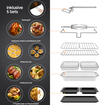 Heteluchtfriteuse – Airfryer – Frituurpan – Mini Oven – Heteluchtoven – XXL 23L Dual Zone – 15 Programma’s – 2200W – Roestvrijstaal – Dubbele Kamer