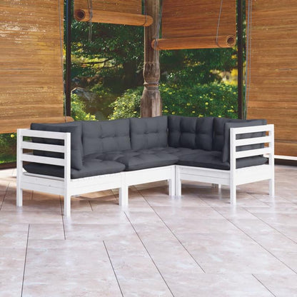 Loungeset – Tuinmeubelset – Buitenmeubels – Loungeset Buiten – Wit – Witte Dennenhout – Comfortabele Kussens – Flexibele Opstelling