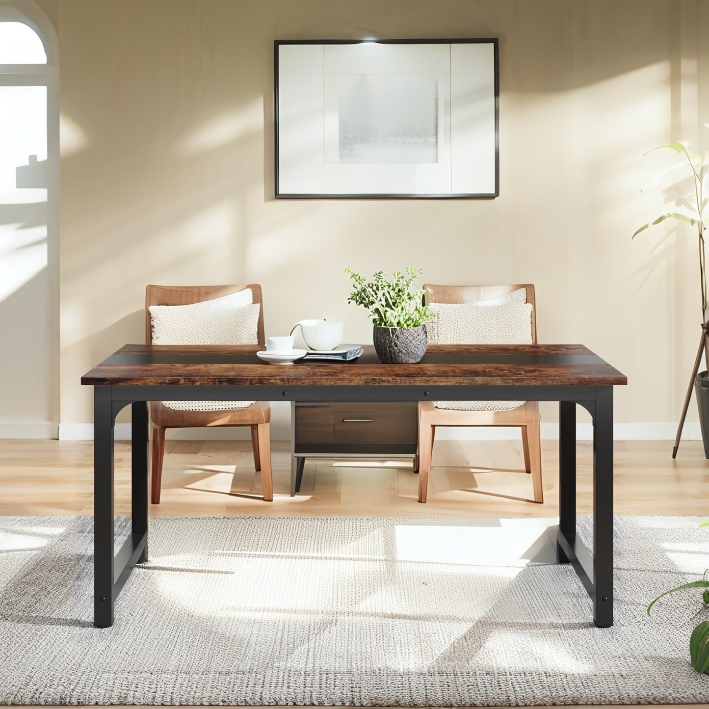 160.02cm x 80.01cm Heavy-Duty Industrial Dining Table & Desk - Rustic Brown Engineered Wood Top with Metal Legs, Large Rectangular Surface for Kitchen, Conference, Home Office - Easy ssembly, Fits 4-6 People (Table Only), Kit