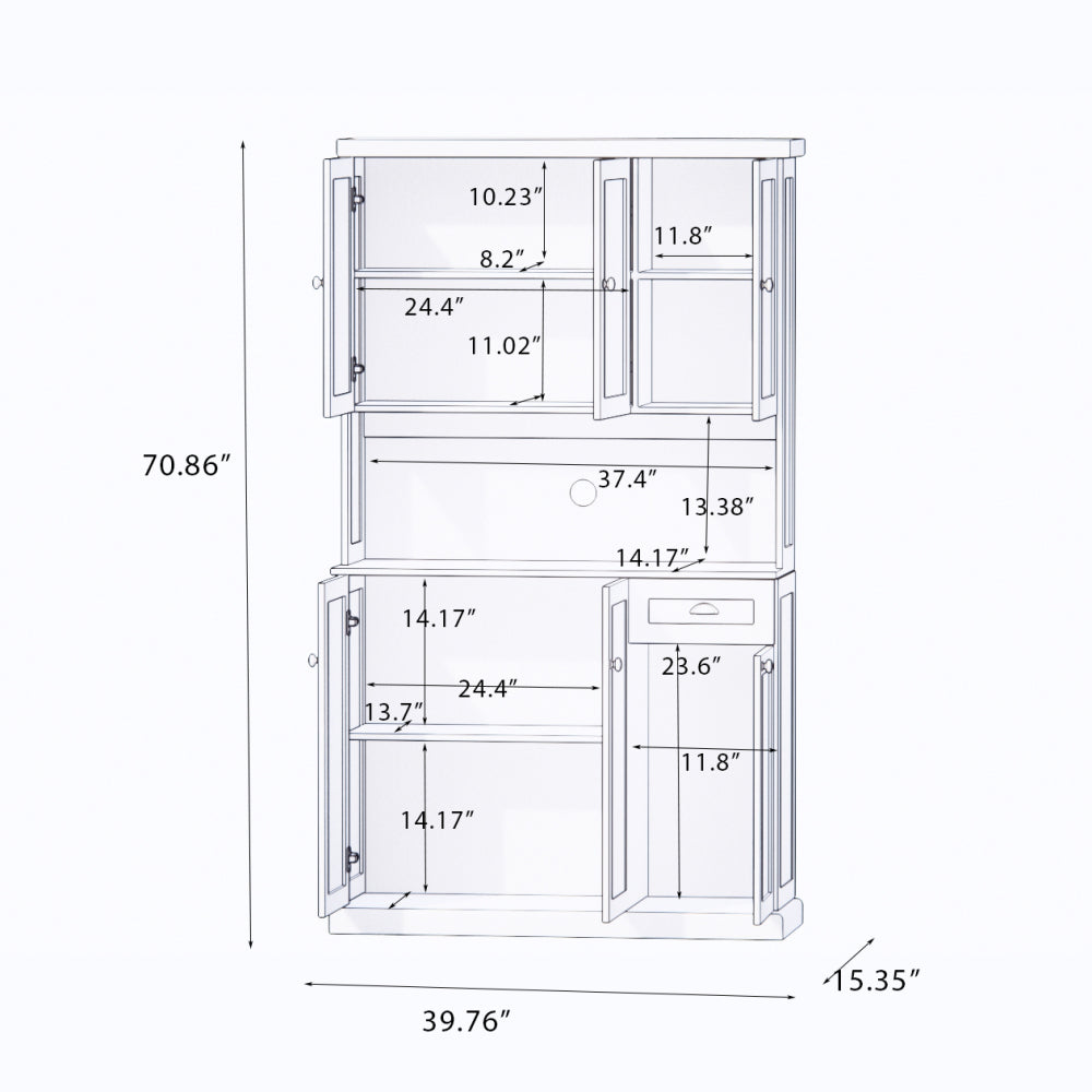 Keukenkast – Opbergkast – Buffetkast – Apothekerskast – Onderkast – 180 cm Wit – Verstelbare Planken – Kabeldoorvoer – Vrijstaand en Duurzaam
